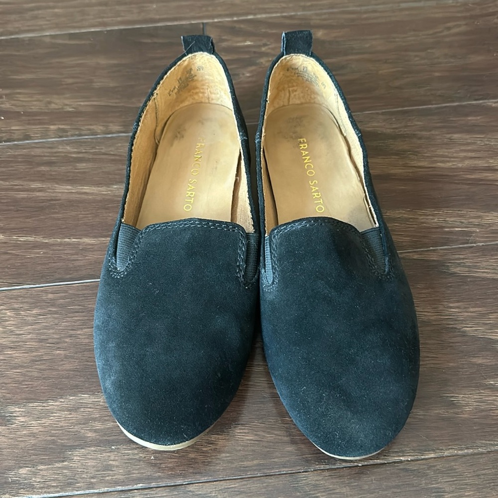 Franco Sarto Suede Black Slip On Shoes (6.5)